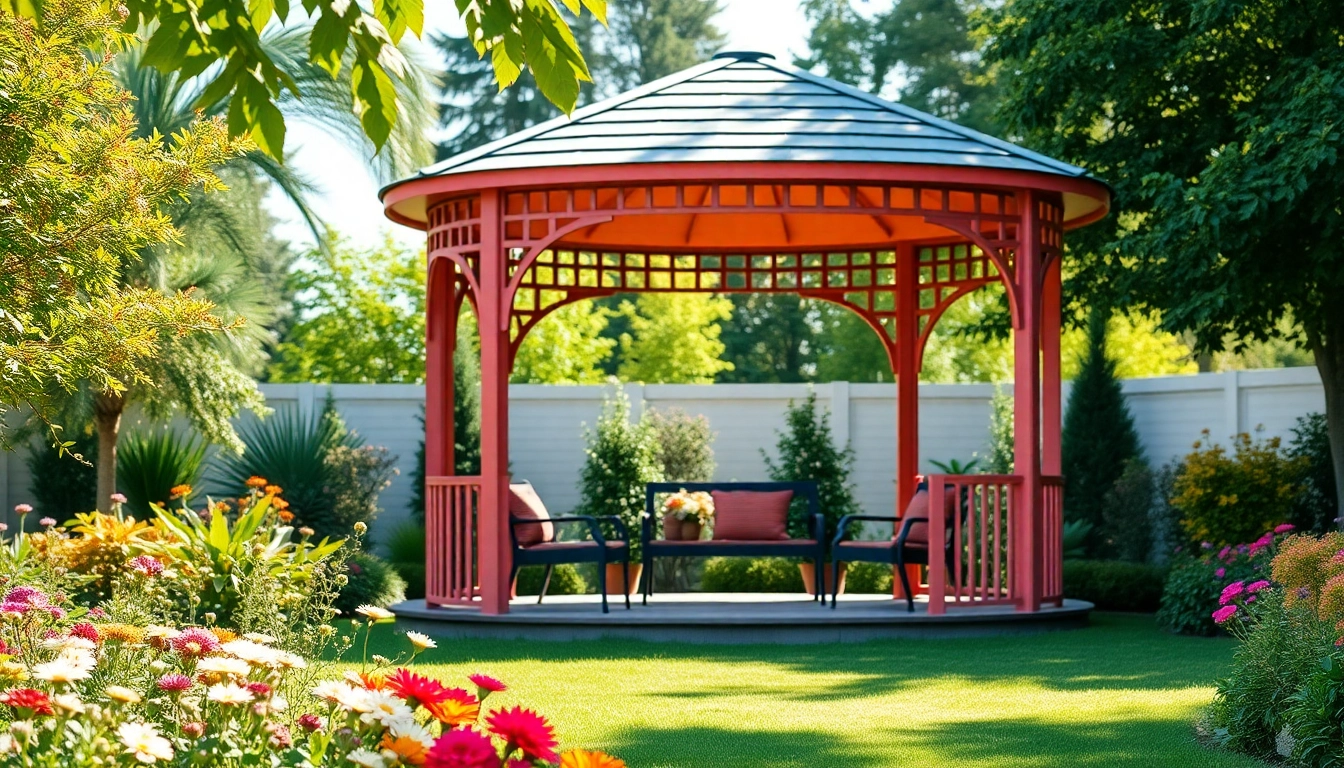 Enjoy a stunning gazebo in Ireland, surrounded by vibrant greenery, ideal for outdoor gatherings.