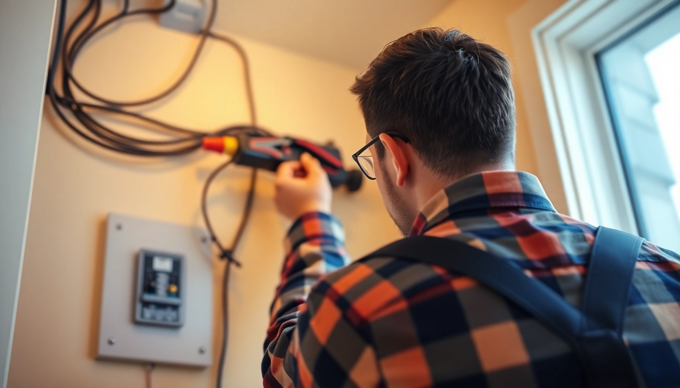 Electrician notdienst providing urgent electrical repairs in a residential setting with tools and equipment.