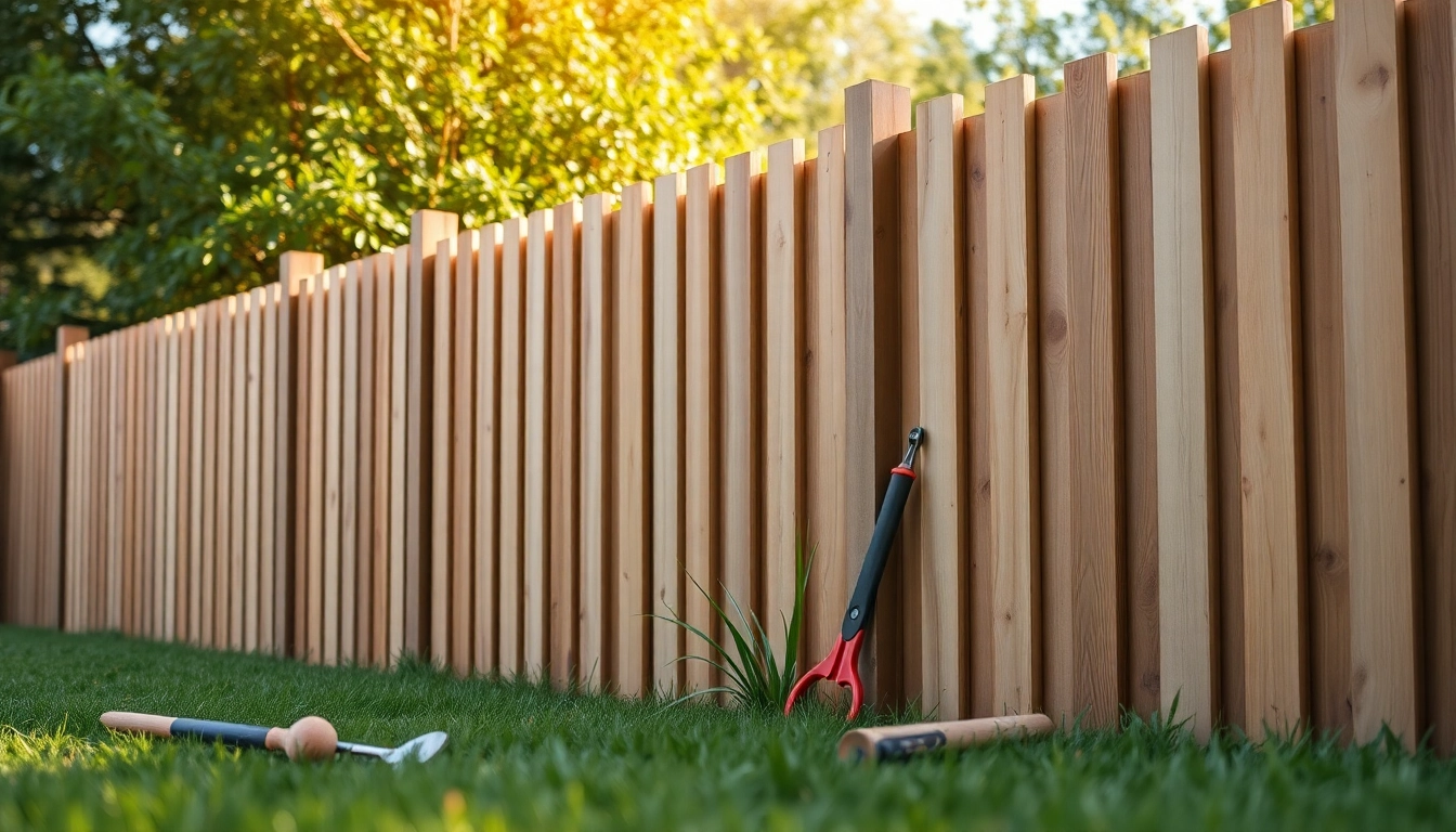 Installing durable wooden fencing by fencing companies Manchester, showcasing quality craftsmanship and modern design.