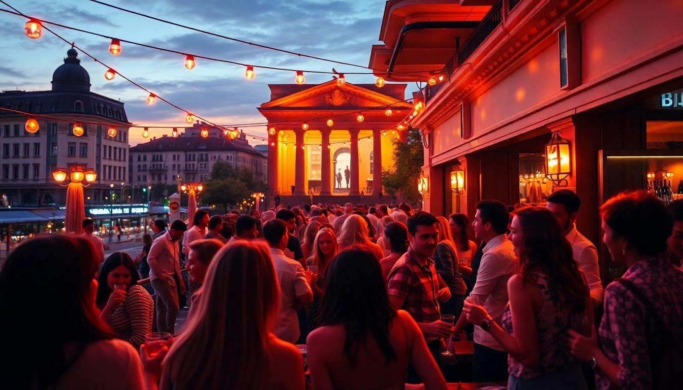 Exciting atmosphere of an afterwork party in Berlin with diverse guests mingling and enjoying drinks.