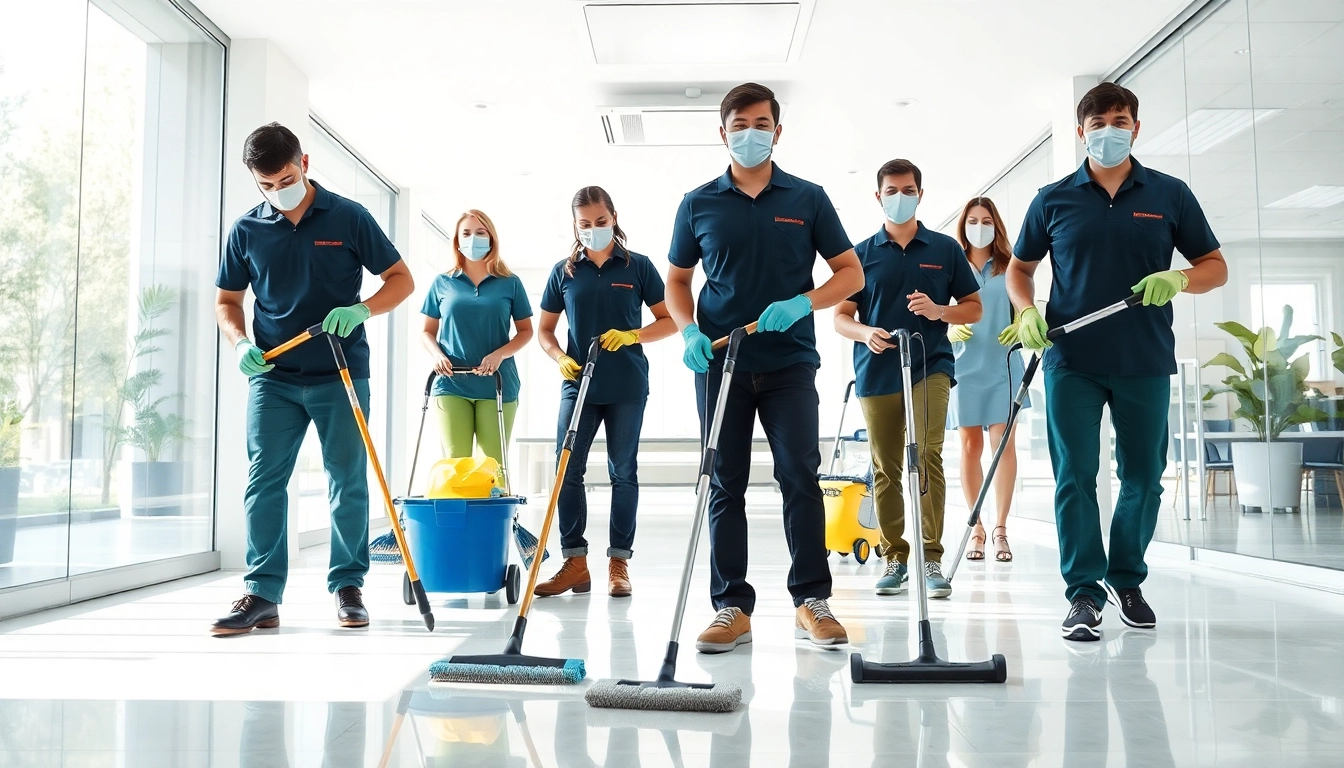 Professional team performing Jacksonville commercial cleaning services in a bright office environment.