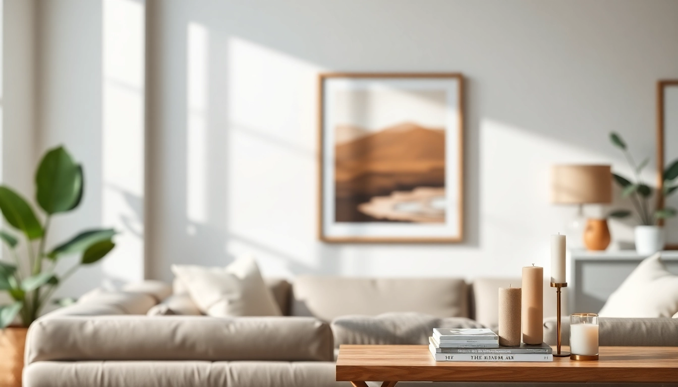 Showcase of a stylish 36x48 frame in a modern living room setting, featuring warm lighting.