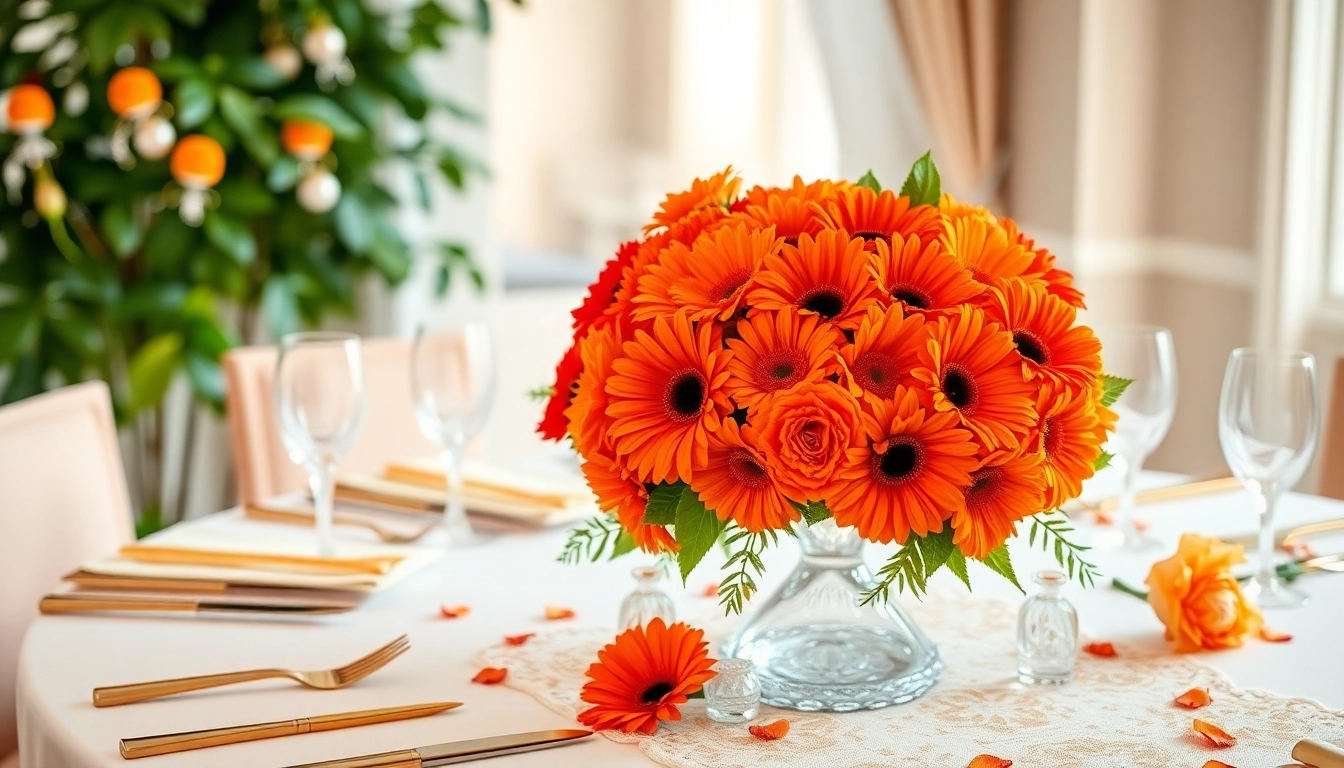 Beautiful display of Orange County event flowers in a stylish arrangement on a table.