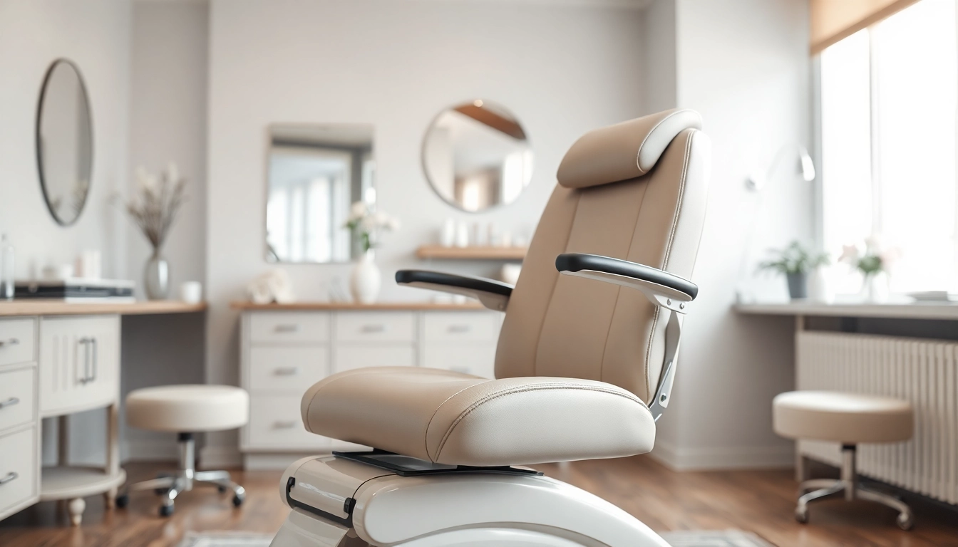 Kosmetikstuhl in einem eleganten Salon für entspannende Behandlungen.
