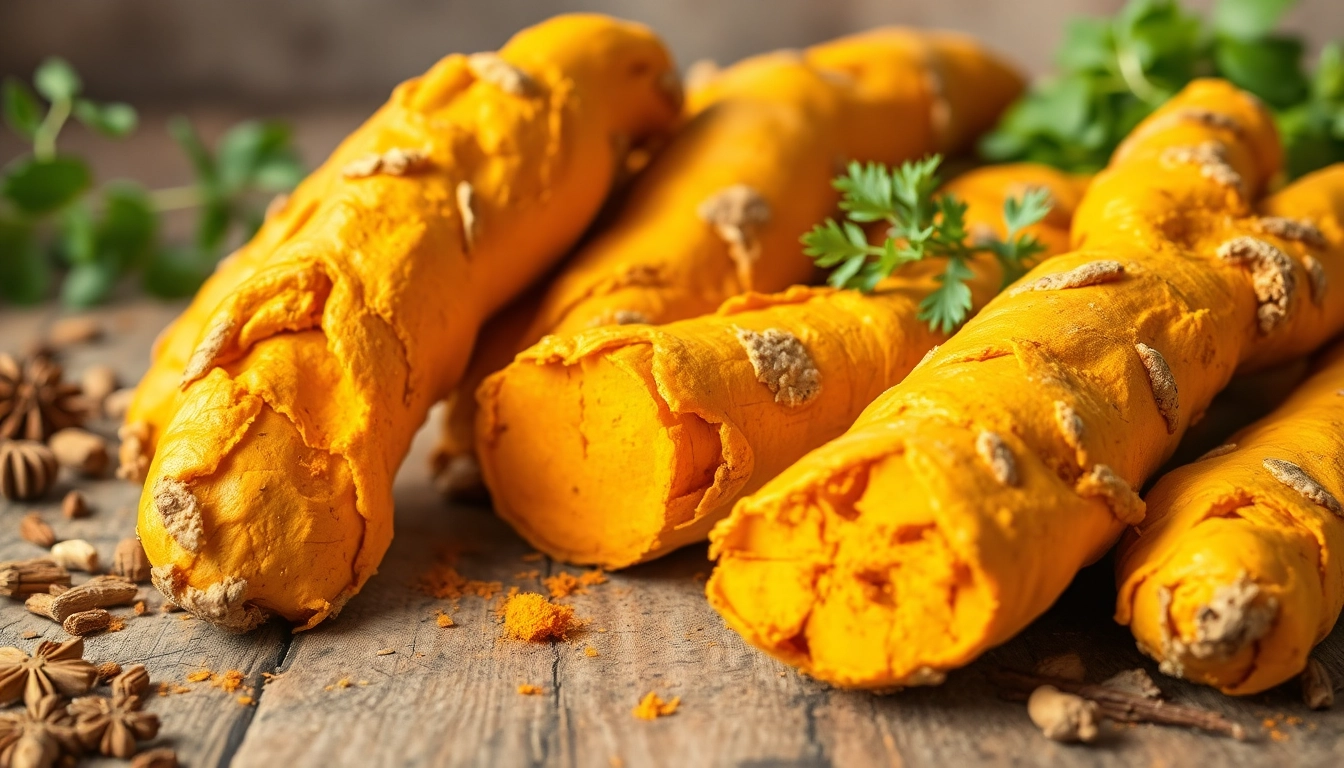 Enhance dishes with fresh turmeric root showcasing its vibrant color and texture.