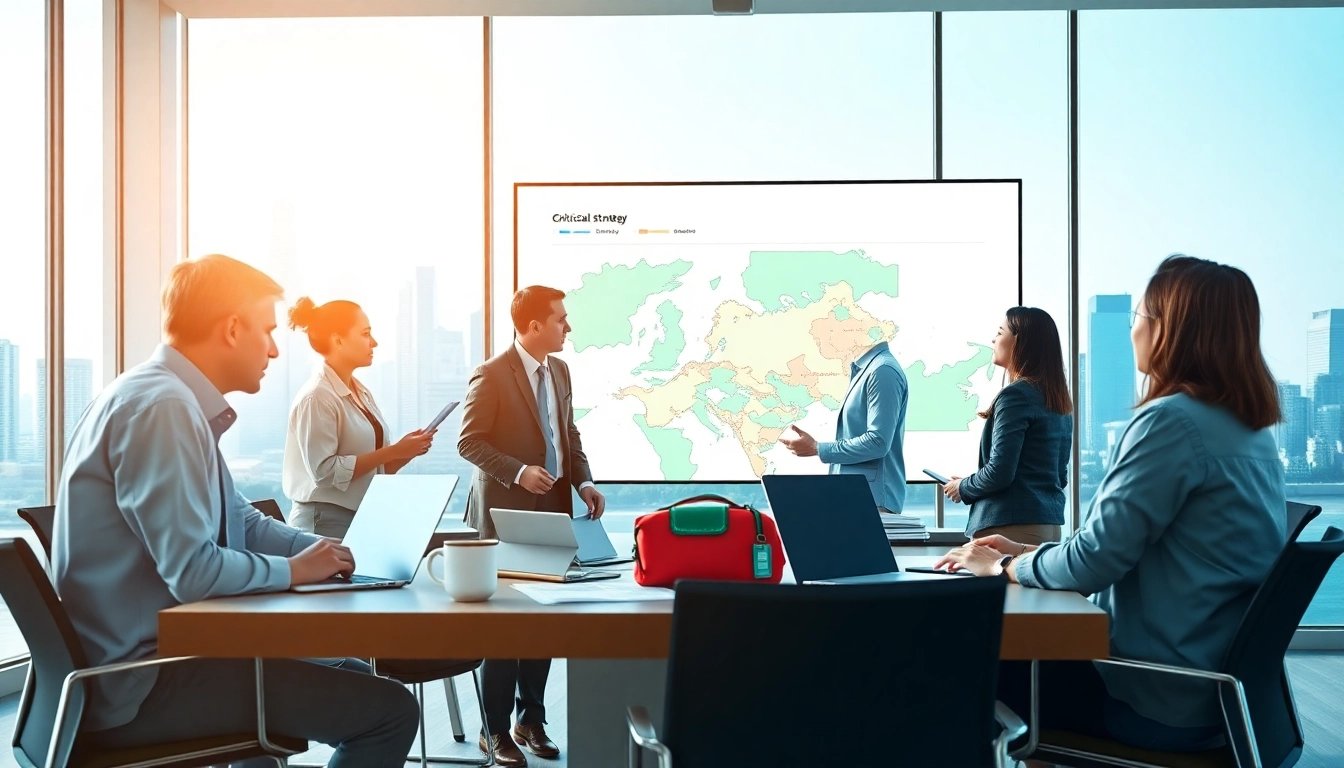 Engage in Emergency Response Planning with a professional team discussing strategies in a modern setting.