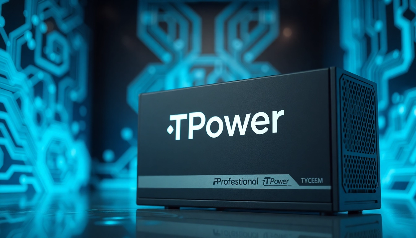 Showcasing the TPower brand logo on a power supply unit in a modern setting, emphasizing quality.