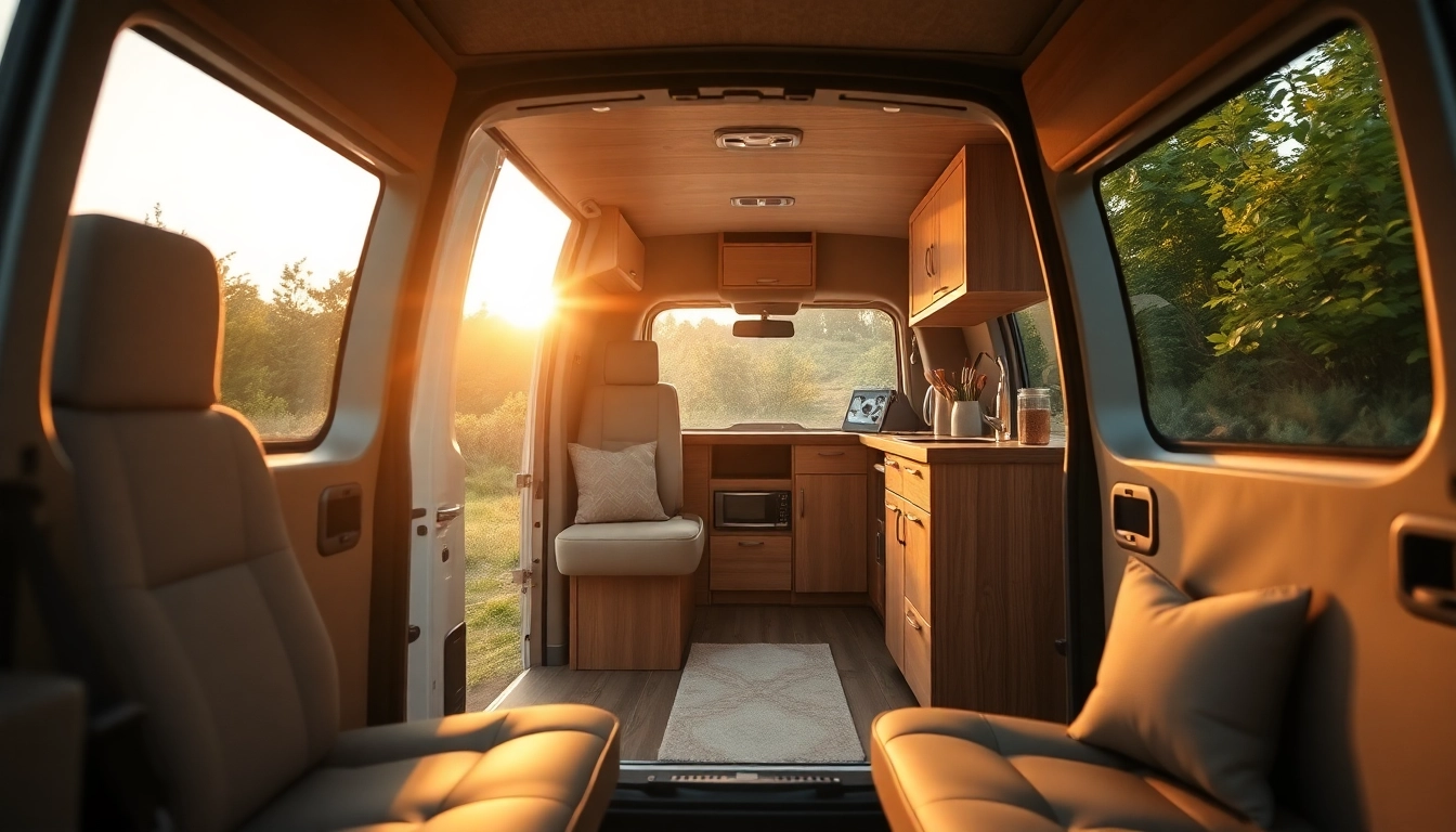 Showcasing a perfect Van interior emphasizing functionality and comfort in a natural setting.