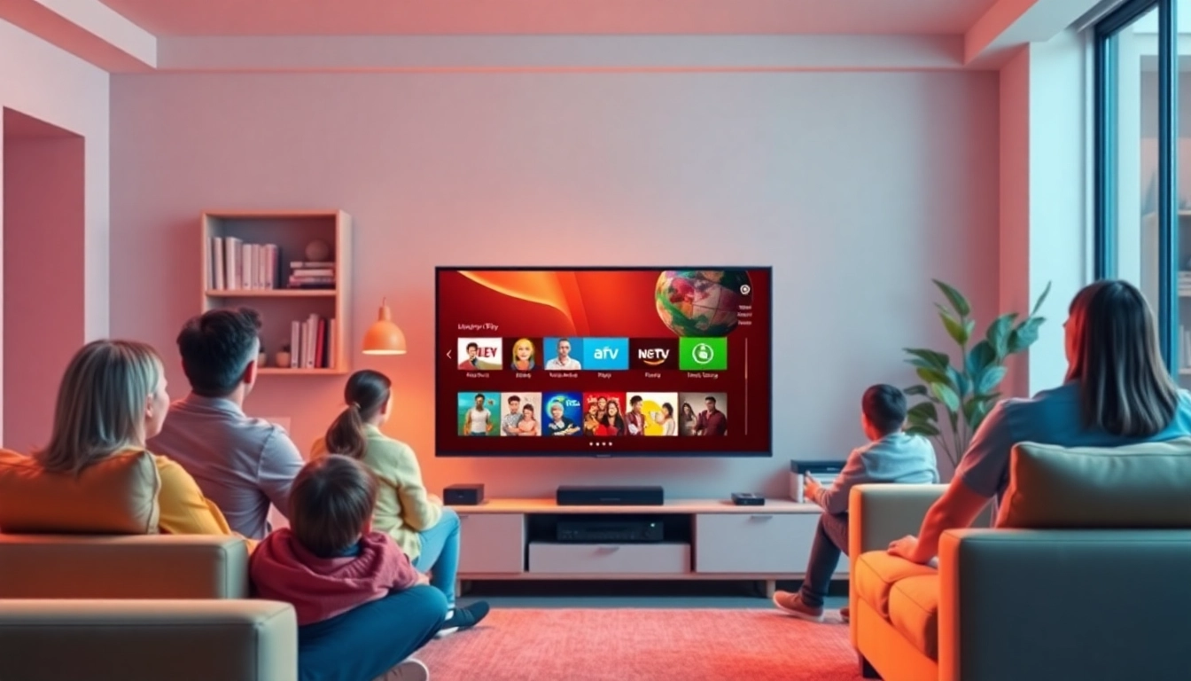 View IPTV Subscription USA service in a modern living room with family enjoying diverse channels.