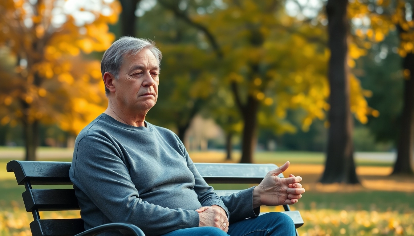 Person dealing with grief on a park bench surrounded by autumn foliage.