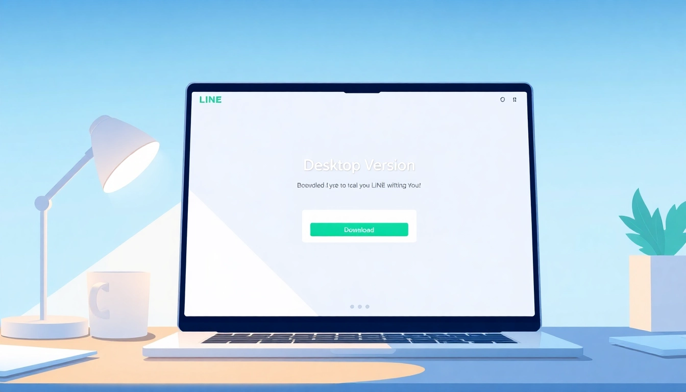 Download and install line電腦版下載 on a laptop in a cozy workspace setting for effortless communication.
