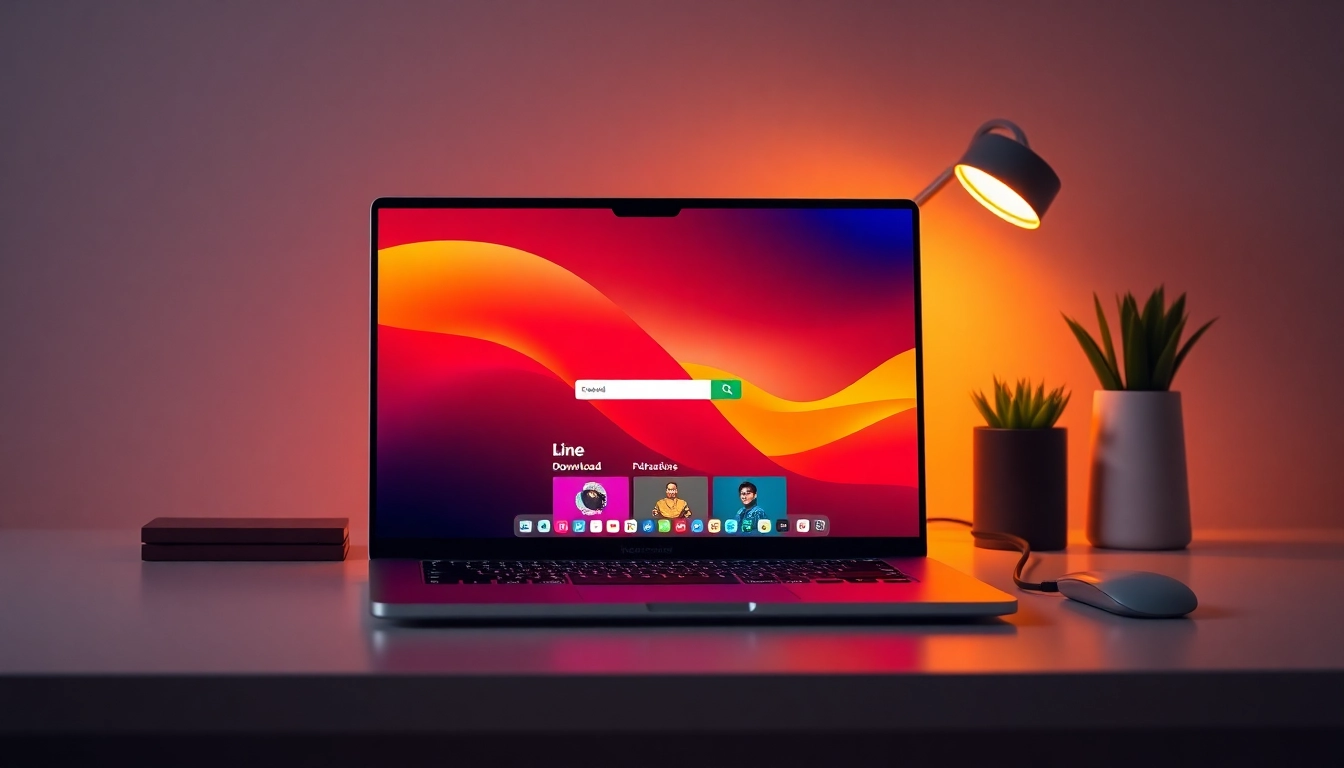 Download line電腦版官方下載 on a sleek laptop interface in a modern workspace.