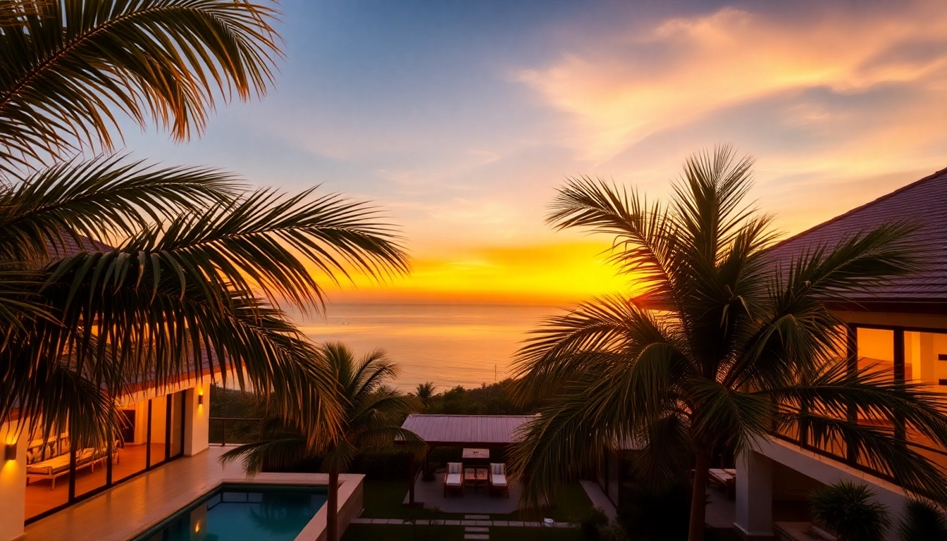 Experience stunning real estate Phuket with a sunset view over luxurious villa properties.