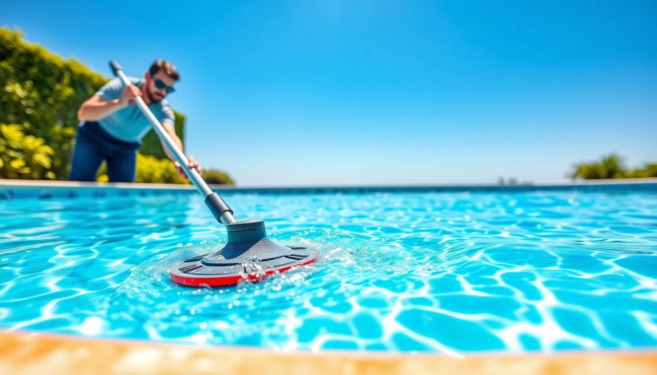 Technician providing pool cleaning service near me, ensuring a sparkling clean pool for clients.