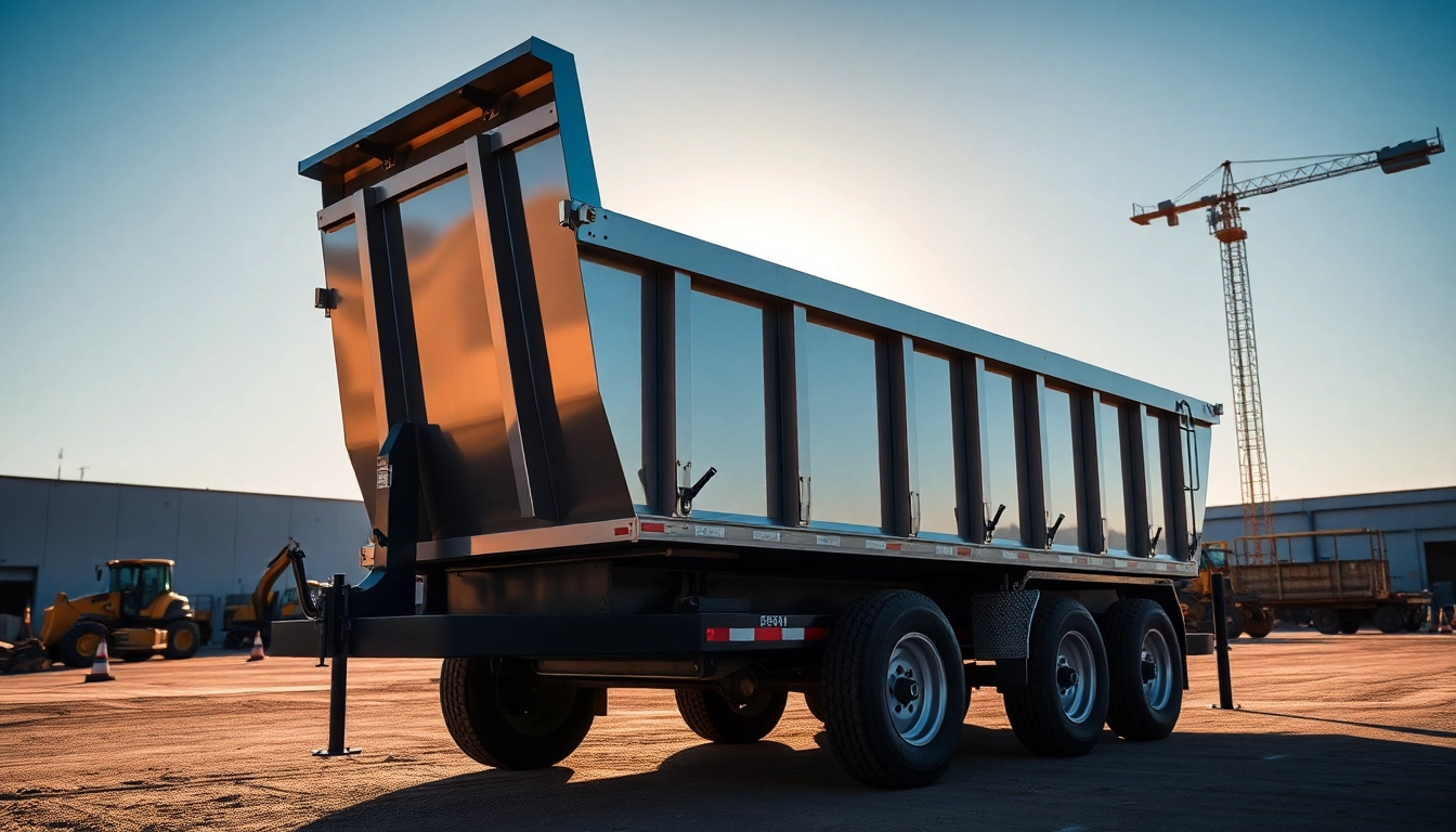 Showcase of high-quality dumpster trailers for sale with robust design on a construction site.