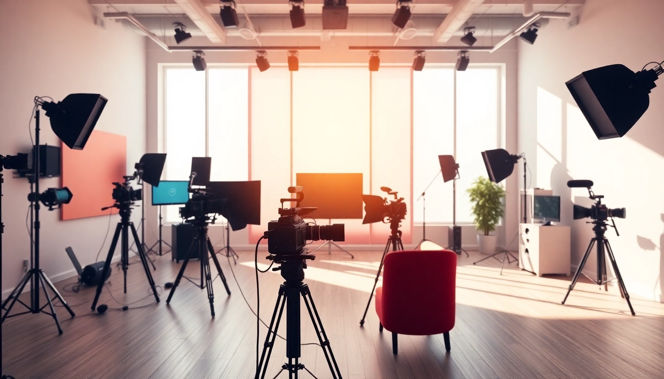 Creative workspace of the 영상업체 showcasing professionals at work with cameras and artistic elements.