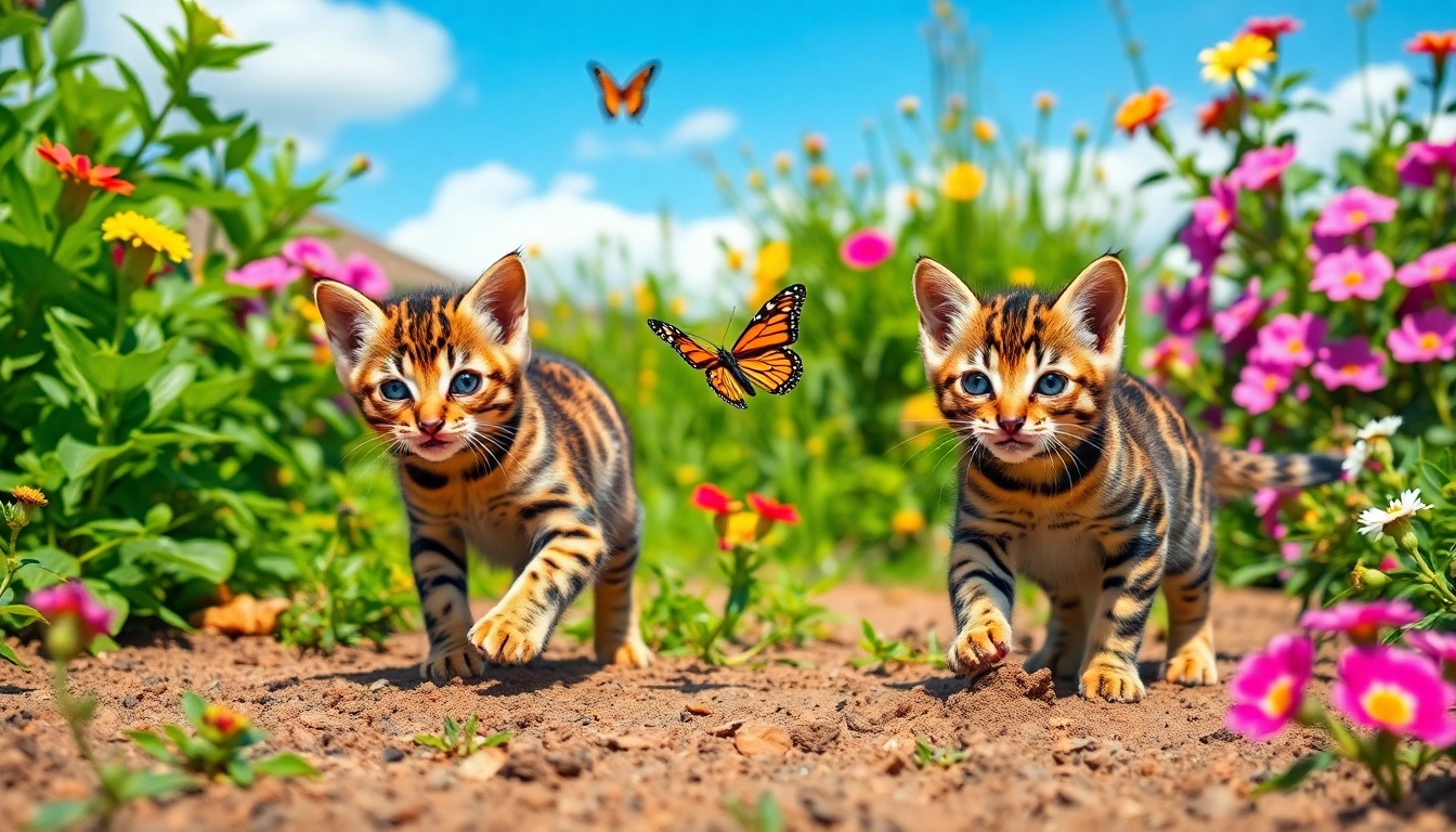 Adopt adorable Bengal Kittens for Sale playing in a vibrant garden.