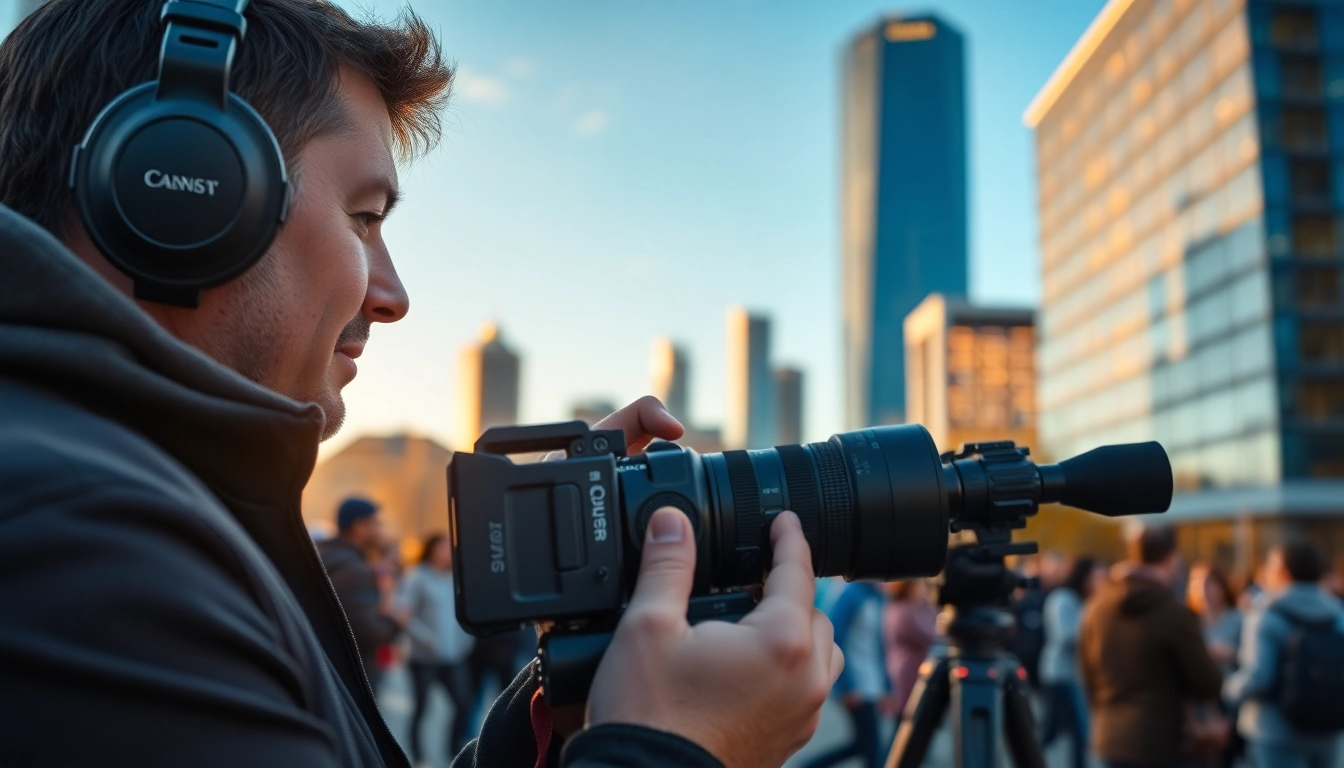 Edmonton videographer capturing stunning urban moments with a professional camera.