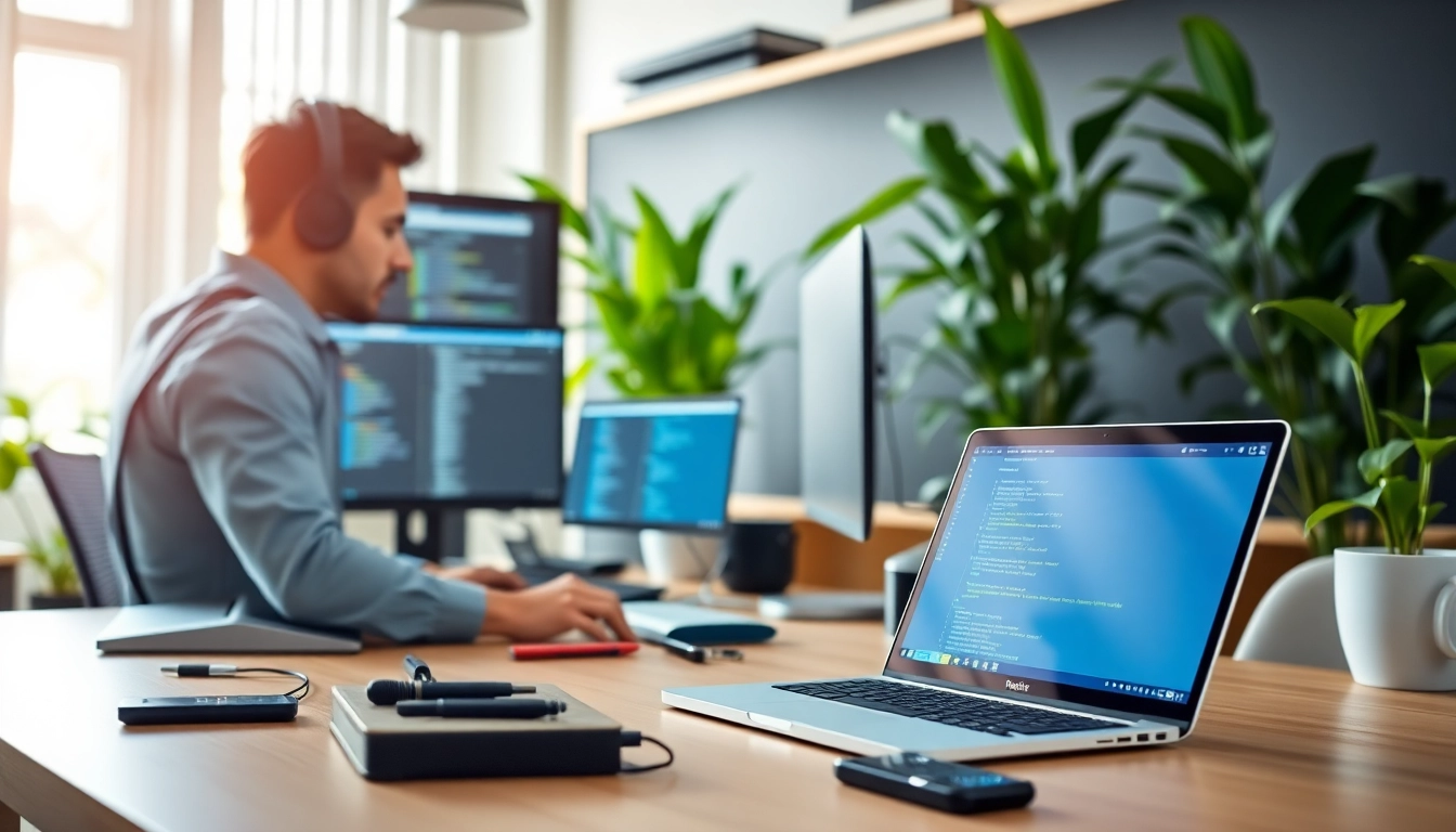 Providing Remote IT Support Markham in a modern home office with multiple screens.