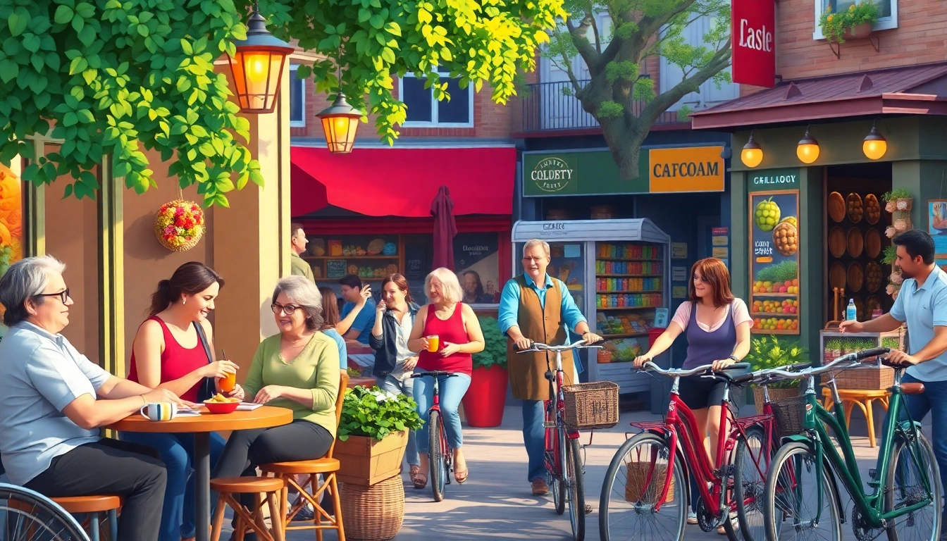 Engaging local community scene showcasing residents interacting and enjoying a vibrant neighborhood.