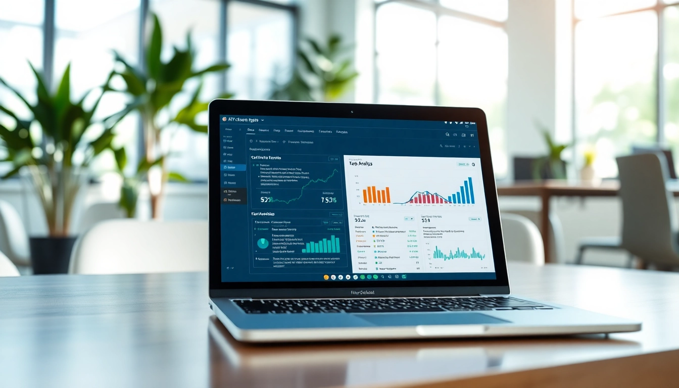 Engaging AI checker interface showing text analysis results on a laptop in a modern workspace.