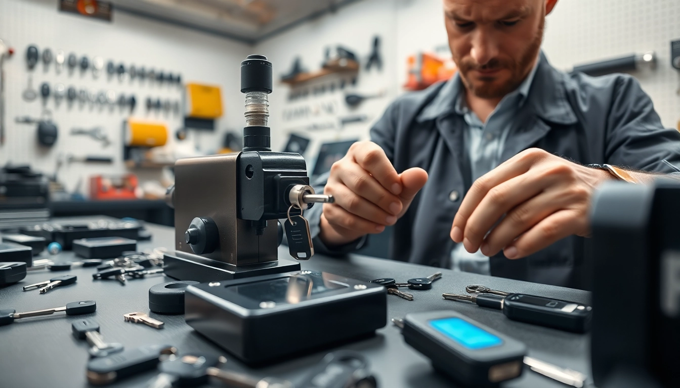 Crafting Replacement Car Keys in a professional locksmith workshop.