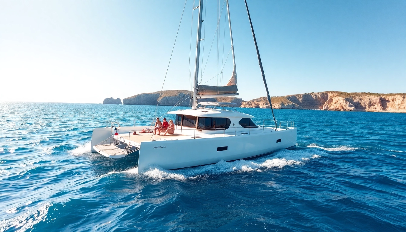 Enjoying day charters malta on a catamaran with family and friends in stunning waters.