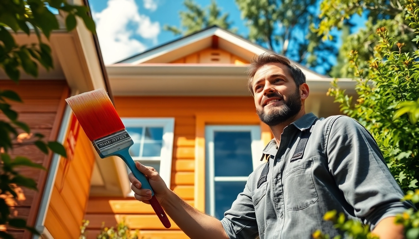 Exterior painting Minneapolis: A professional painter applies fresh paint to a beautiful home in Minneapolis.