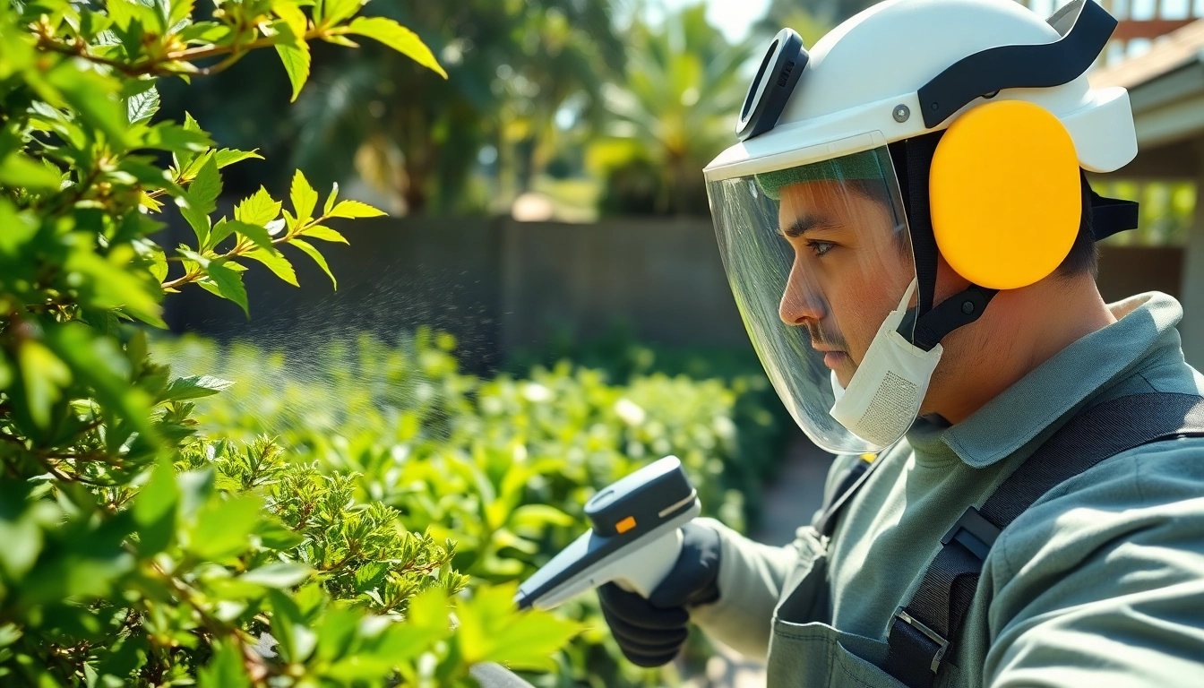 Pest control Sydney technician applying eco-friendly treatment in a suburban garden.