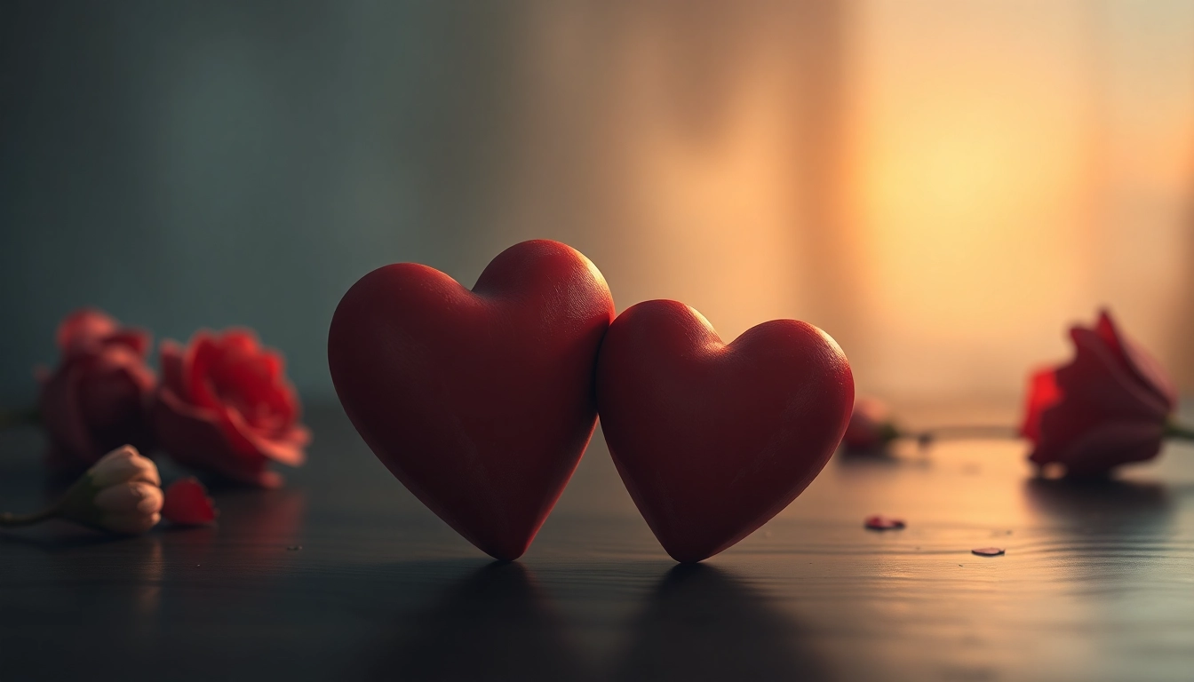 A reflective depiction of a relationship breakup showing two hearts moving apart.