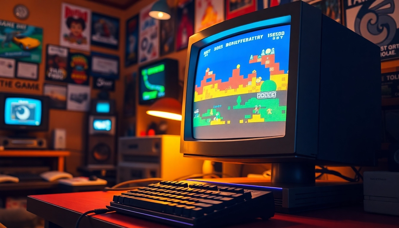 Experience nostalgia to play dos games with a retro computer setup showcasing classic gaming graphics.