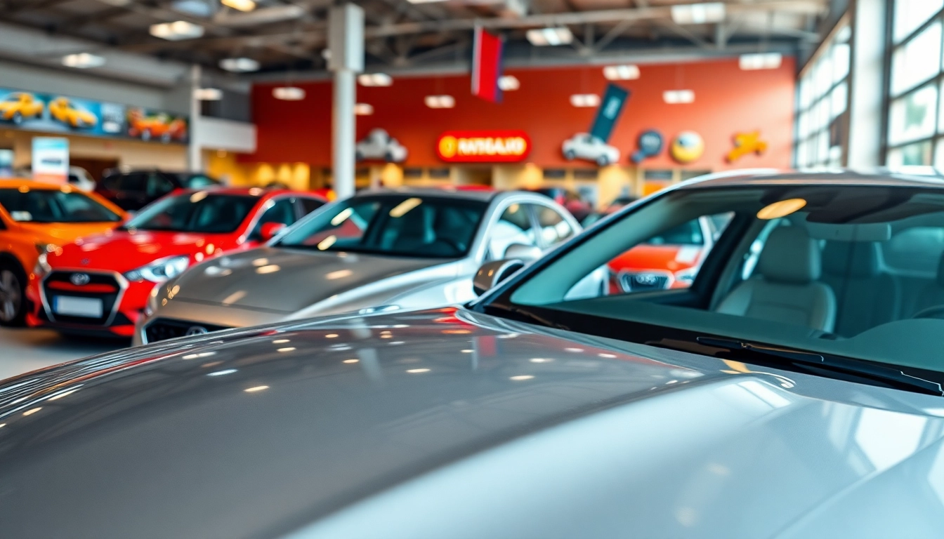 Vânzarea de masini rulate Romania cu un dealership vibrant în fundal.