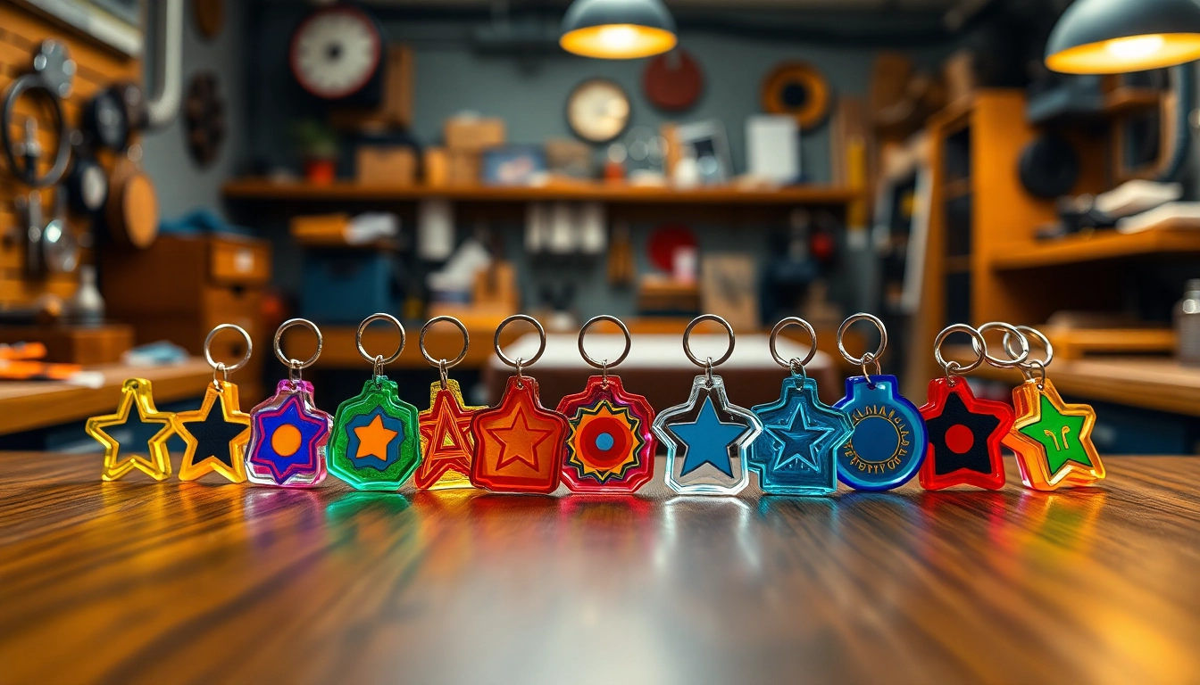 Acrylic keychain manufacturer showcasing custom designs and vibrant colors on display.