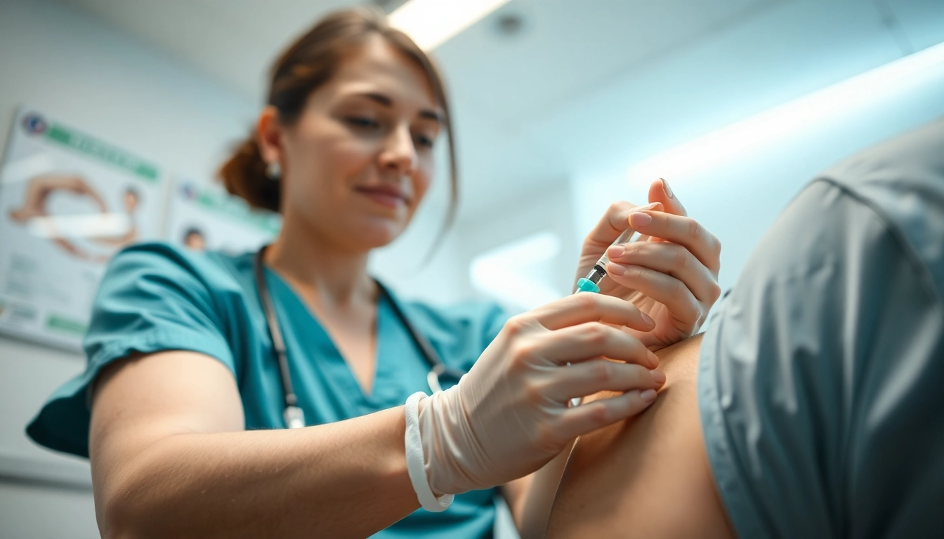 Administering a b complex injection in a professional healthcare setting by a caring nurse.