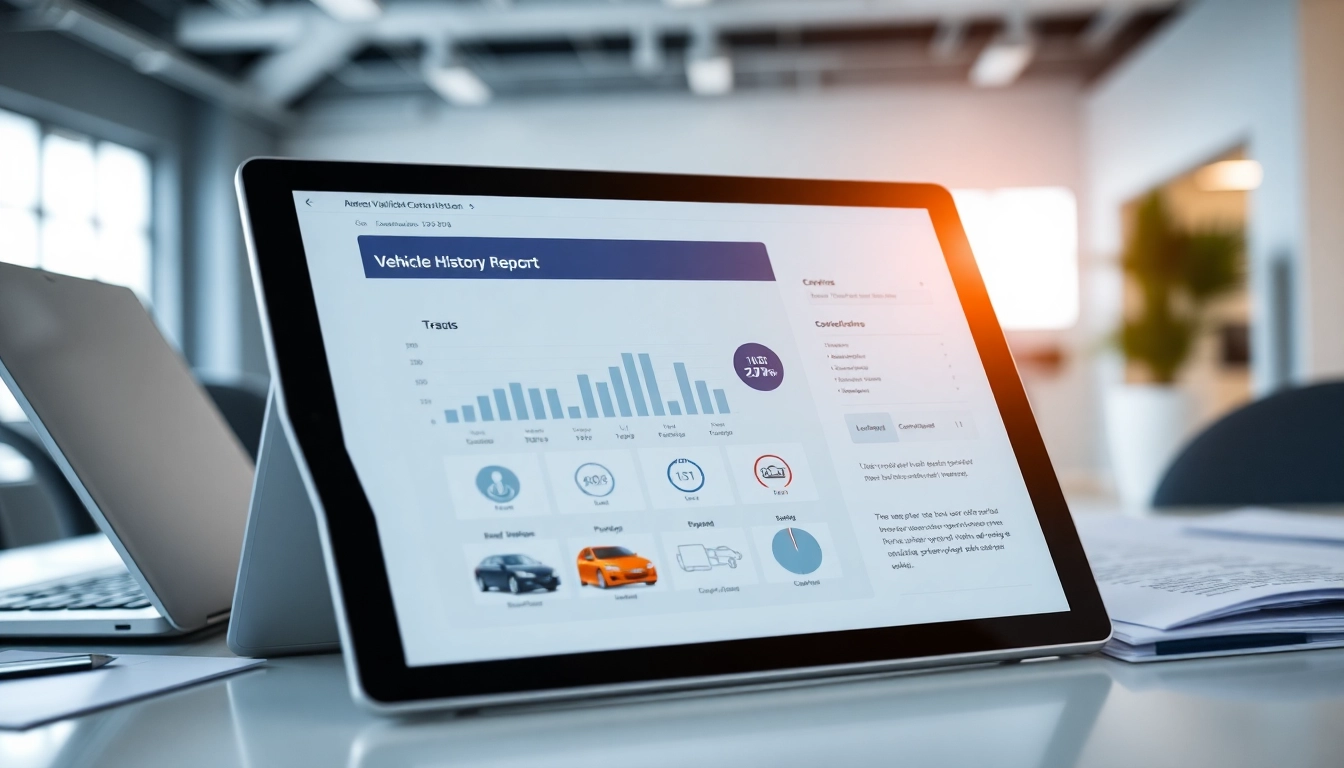 Check an autocheck free vehicle history report on a touchscreen tablet in a modern office.