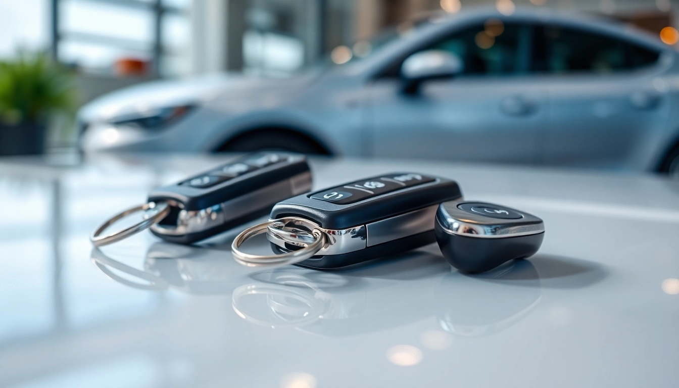 Showcasing advanced keys for electric cars with modern design and technology.