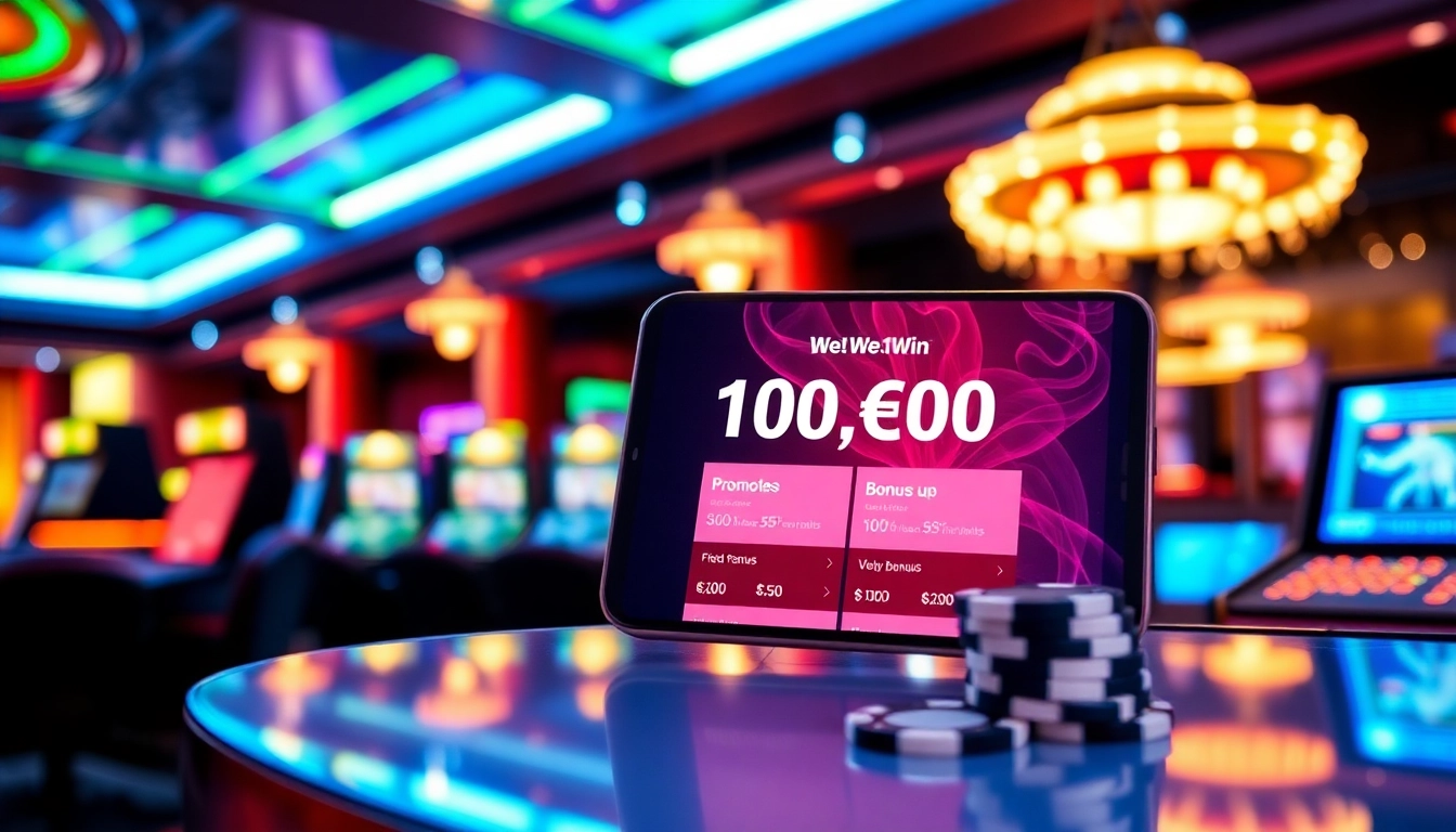 Claim your We1Win 100 Free Bonus with an engaging online casino application interface.