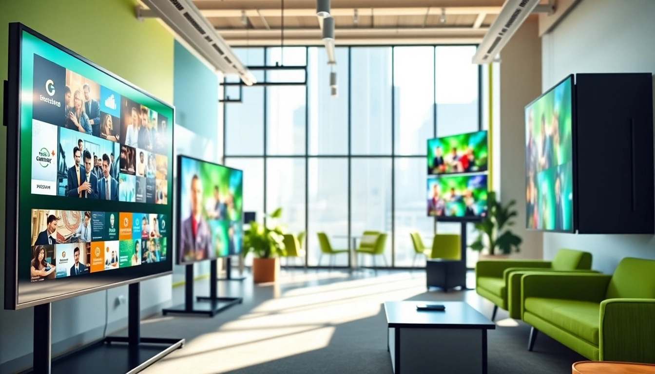 Showcasing dynamic digital signage displays in a modern office setting for engagement.