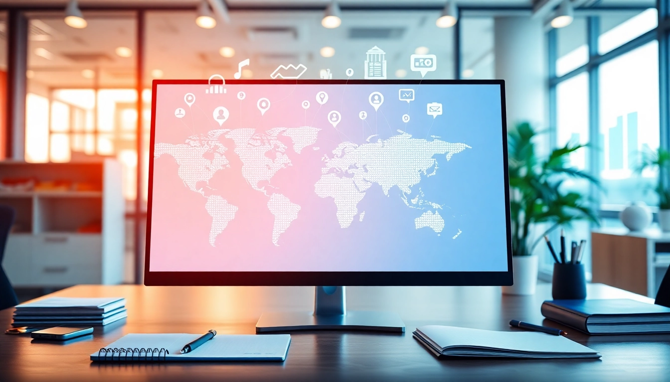 Navigate the global business directory efficiently with a professional interface showcasing worldwide connections.