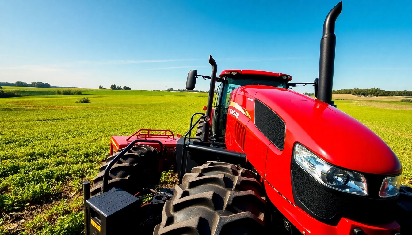 Case-ih Traktor in Aktion auf einem idyllischen Bauernhof.