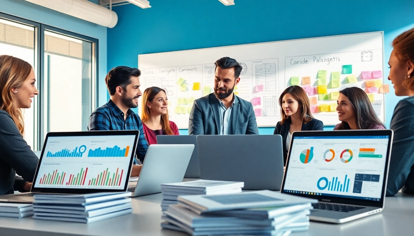 Creating ai prompts for competitive intelligence in a modern office setting with market analysts collaborating.
