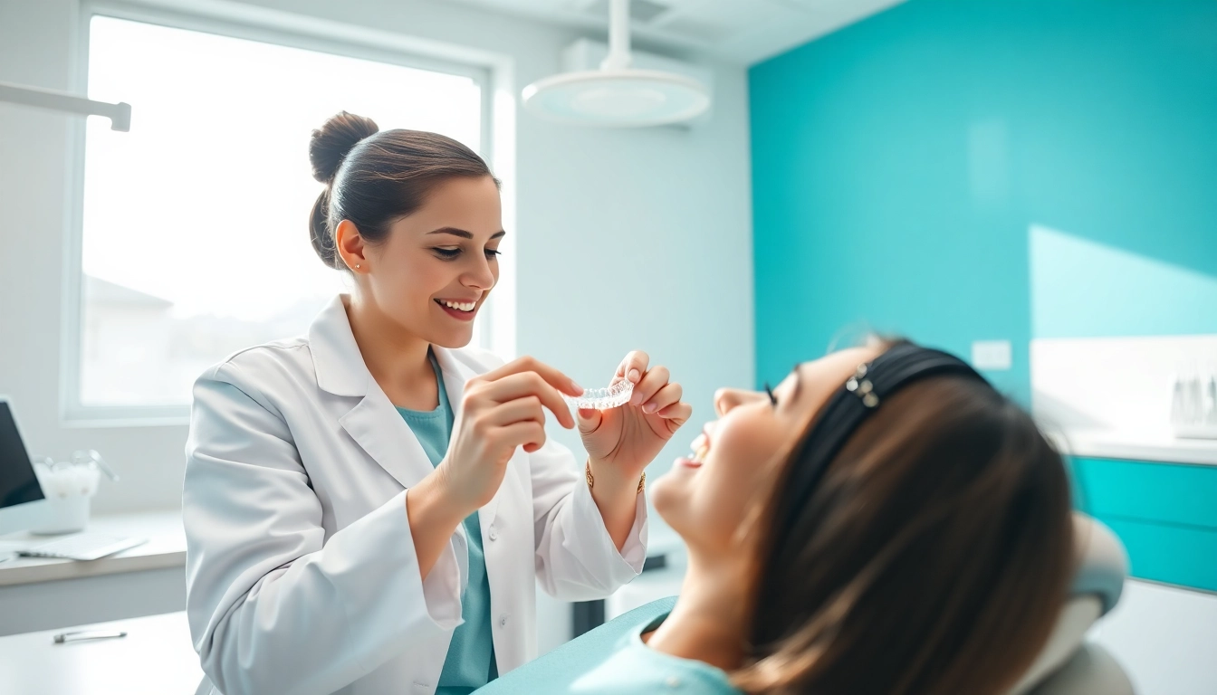 Orthodontics Edmonton consultation with a professional examining a patient's clear aligner.