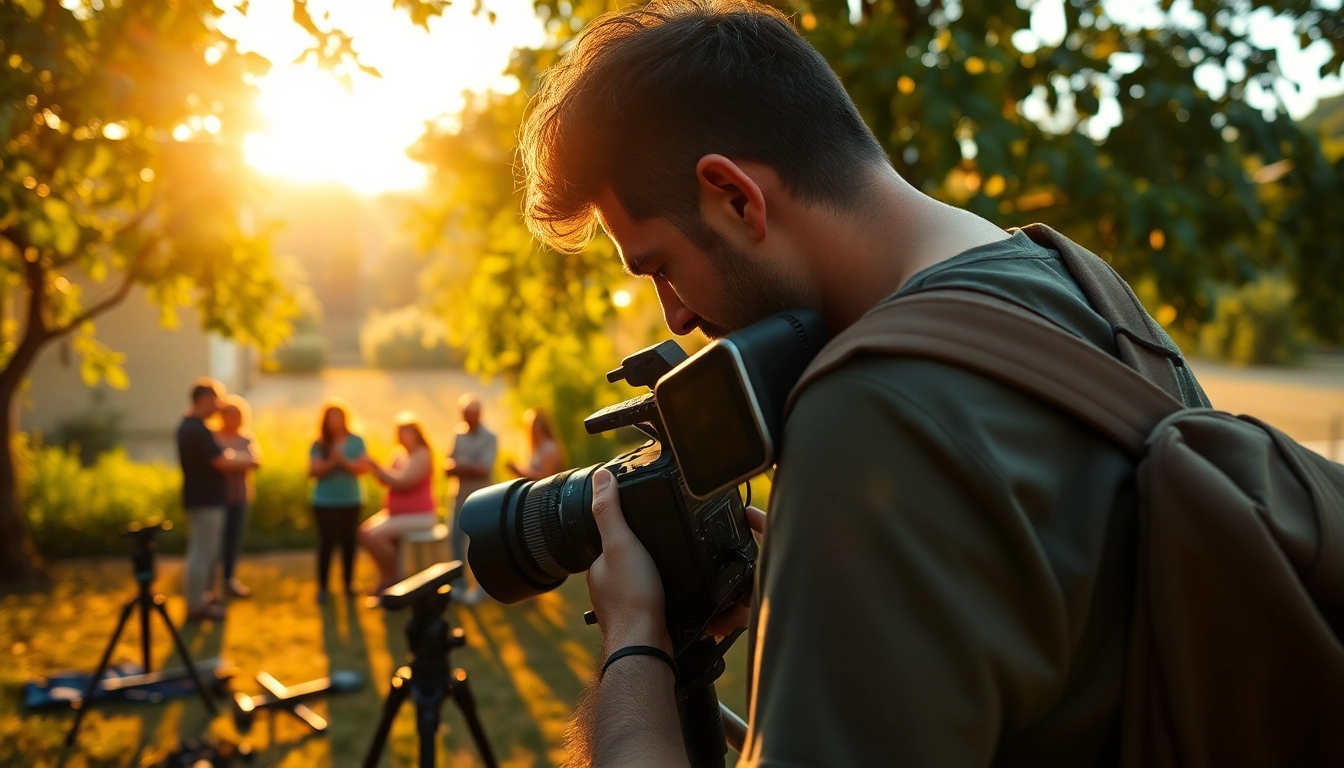 Engaging storytelling & documentary scene featuring a filmmaker capturing outdoor stories.
