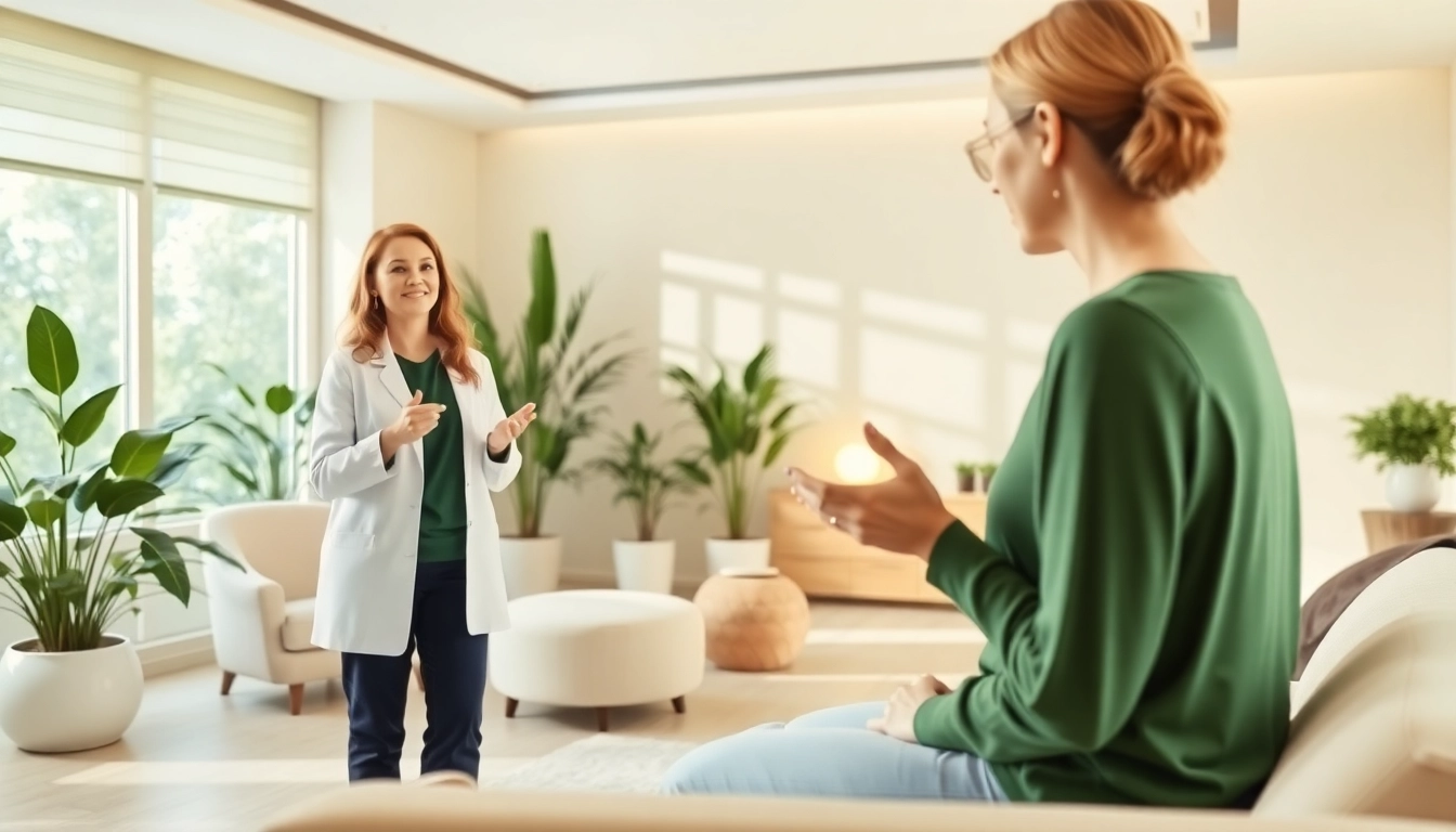 Engaging consultation for slimming weight progress in a calming medspa environment.