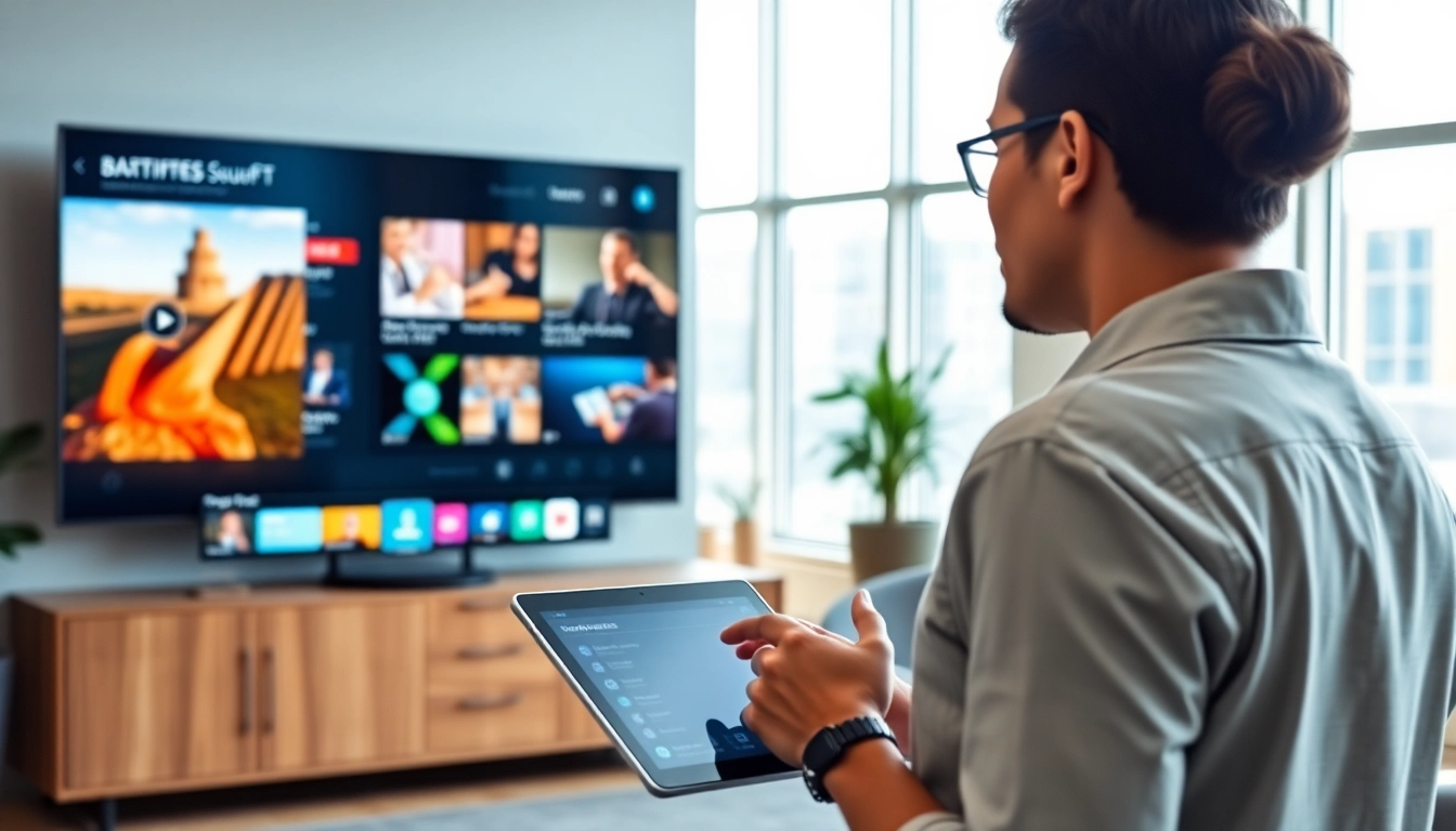 Engage with the Fire TV digital signage app displayed in a modern office, showcasing content management.