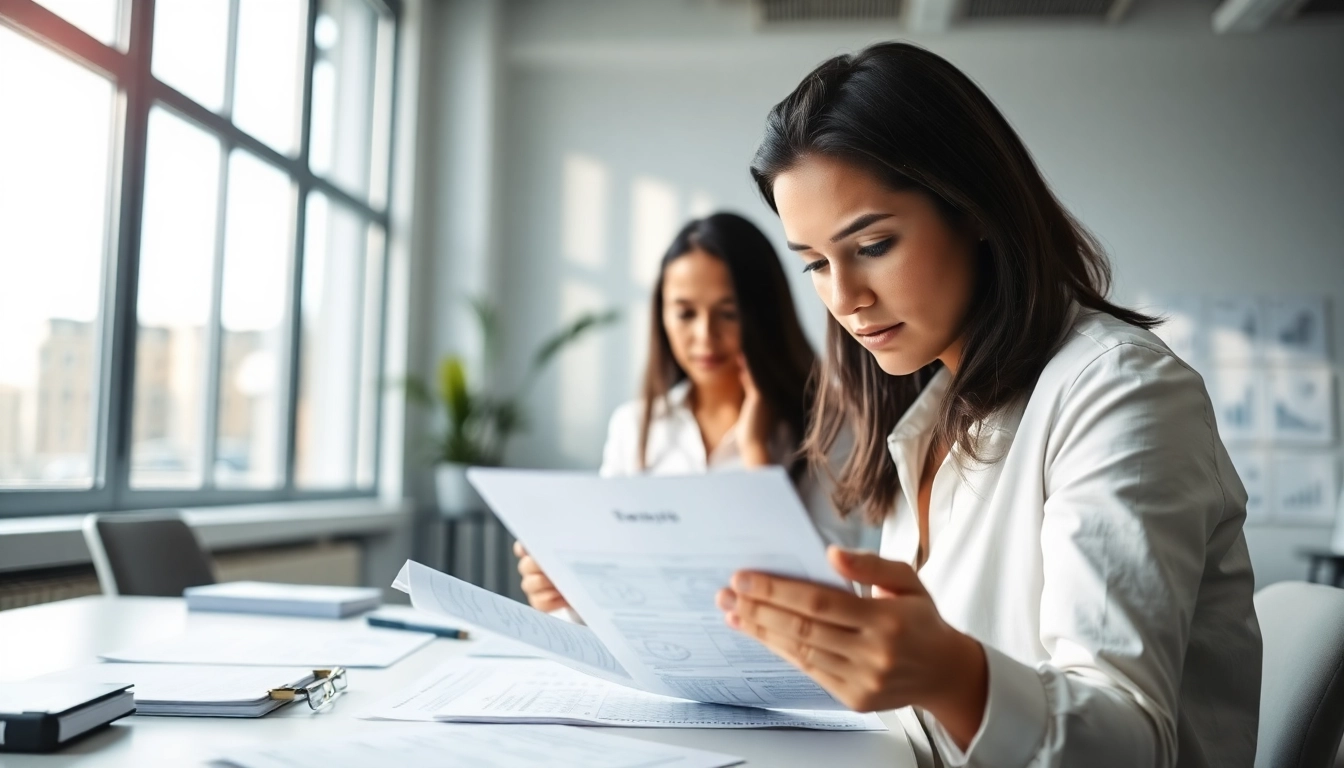 Tax preparer conducting a consultation with clients in a bright, modern office.