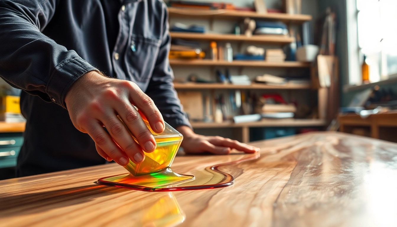 Applying laminating resin carefully onto fiberglass in an energetic workshop setting.