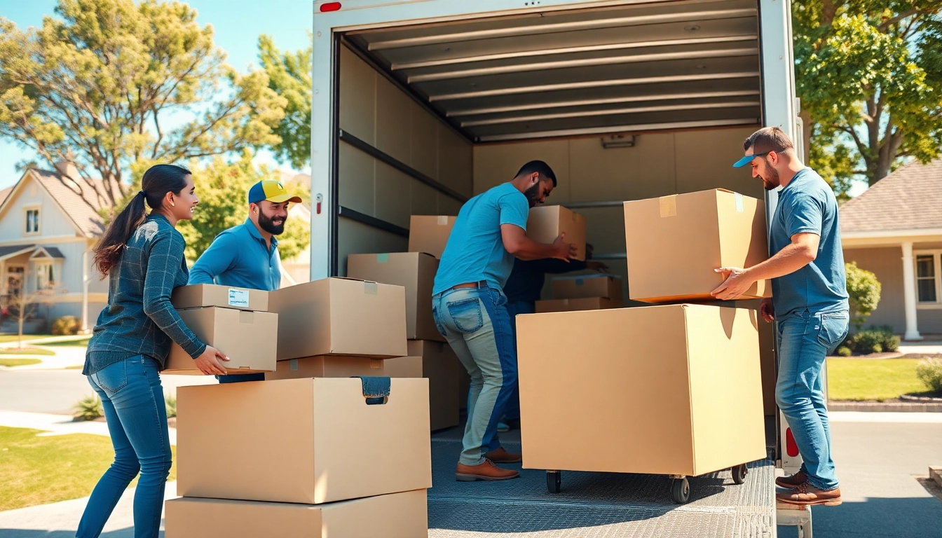 Efficient moving services by https://bennettsmoving.com/ showcasing teamwork in a sunny neighborhood.