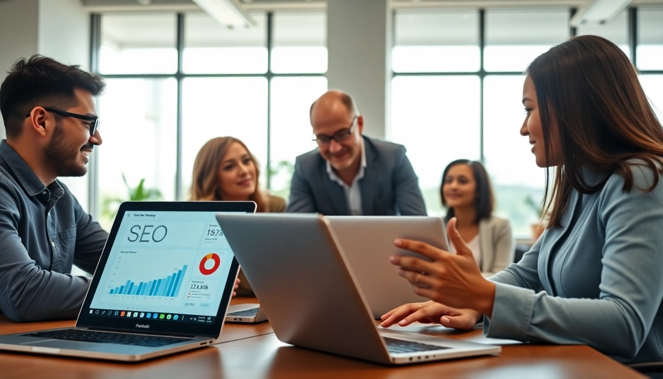 Collaboration at SEO Agency Dublin office with a diverse team discussing strategies.