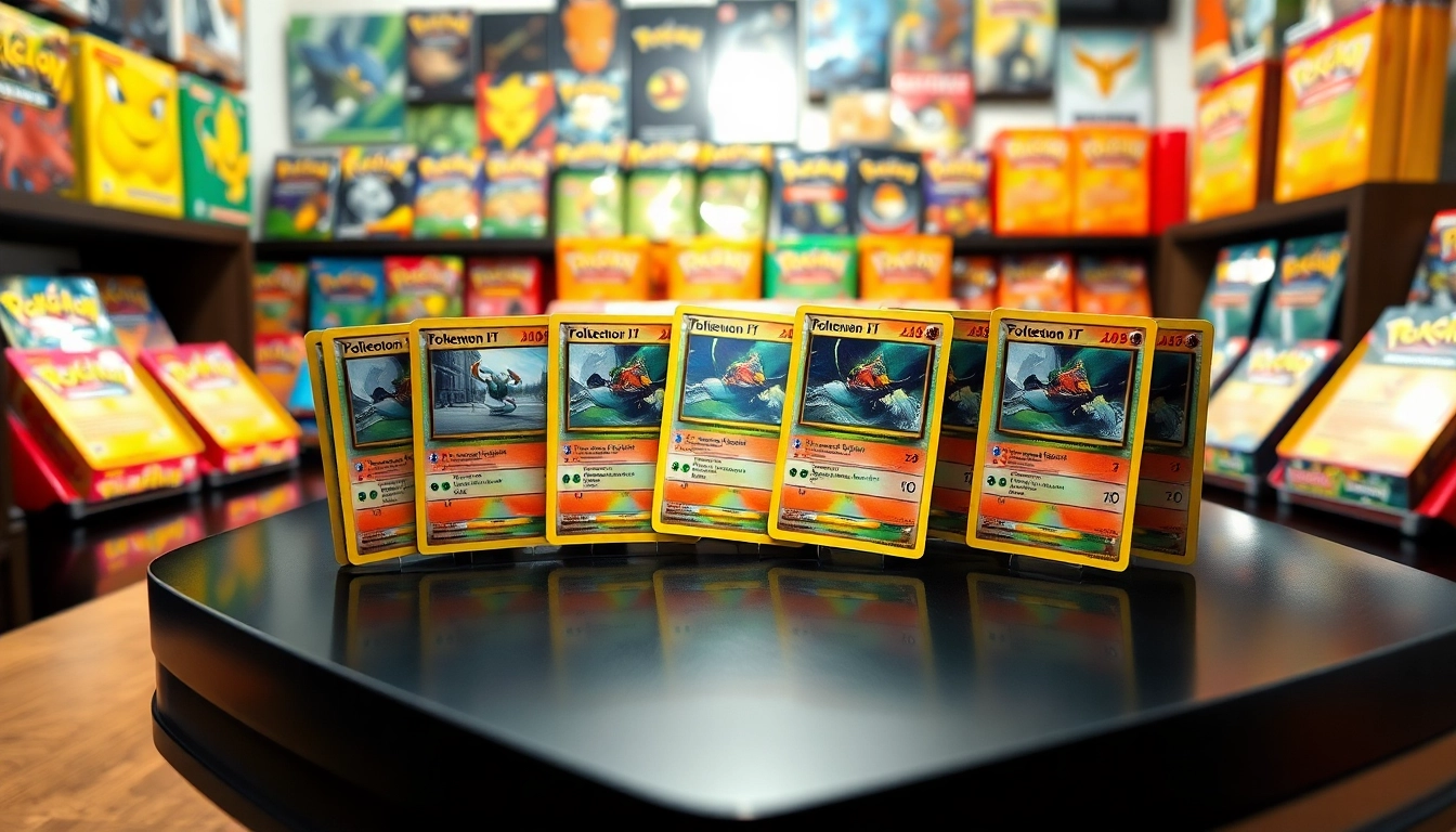 Showcase real pokemon cards with reflective textures and vibrant booster packs in a cozy setting.